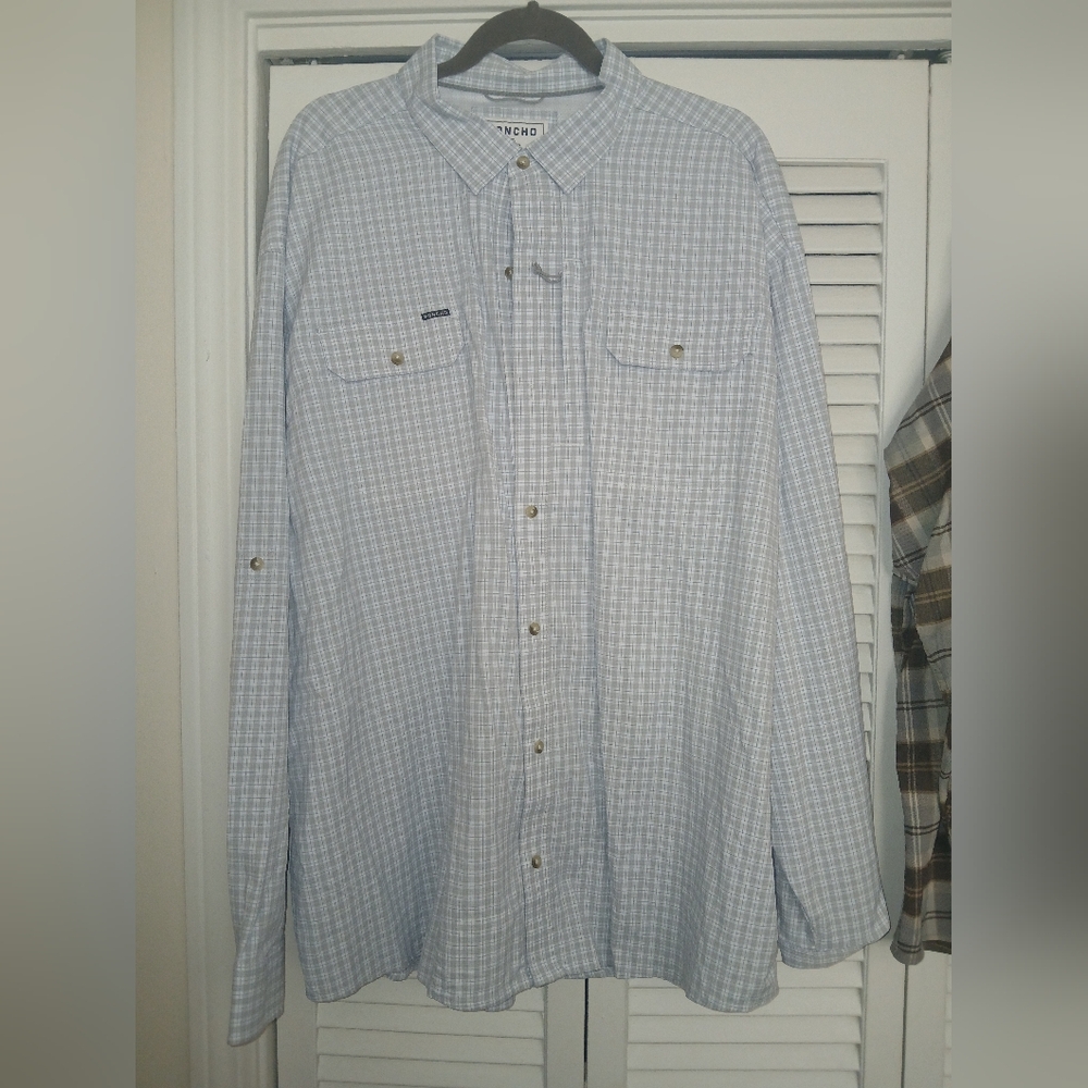 Big Men's premium blue checkered long-sleeve shirt.